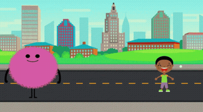 A Cartoon Drawing Of A Boy And A Pink Cartoon Character GIF