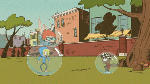 A Cartoon Drawing Of A Boy In A Bubble And A Girl In A Bubble GIF