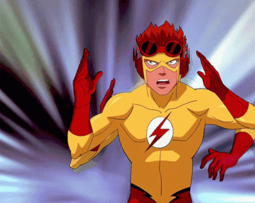 A Cartoon Drawing Of A Boy In A Flash Costume GIF