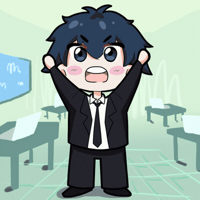 A Cartoon Drawing Of A Boy In A Suit And Tie With His Arms In The Air GIF