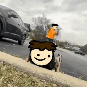 A Cartoon Drawing Of A Boy Laying On The Ground With A Car In The Background GIF