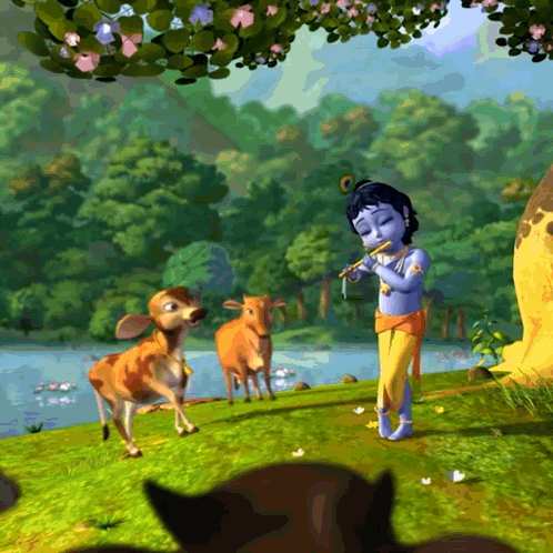A Cartoon Drawing Of A Boy Playing A Flute GIF