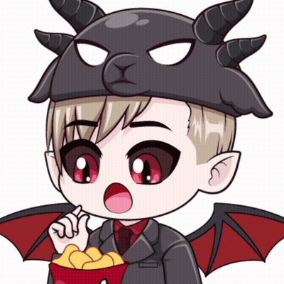A Cartoon Drawing Of A Boy Wearing A Devil Costume Eating Chips GIF