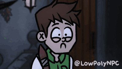 A Cartoon Drawing Of A Boy With A Knife And The Words Lowpolynpc Below Him GIF