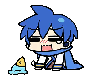 A Cartoon Drawing Of A Boy With Blue Hair And A Scarf Sitting Next To A Fish . Sticker