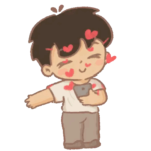 A Cartoon Drawing Of A Boy With Hearts On His Face Sticker