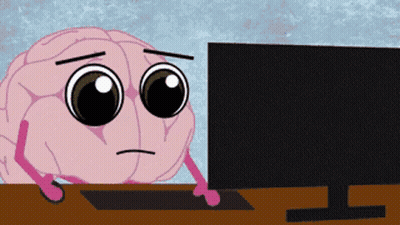 A Cartoon Drawing Of A Brain Looking At A Computer Monitor GIF