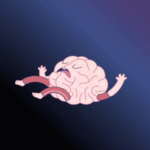 A Cartoon Drawing Of A Brain With Arms And Legs On A Dark Blue Background GIF