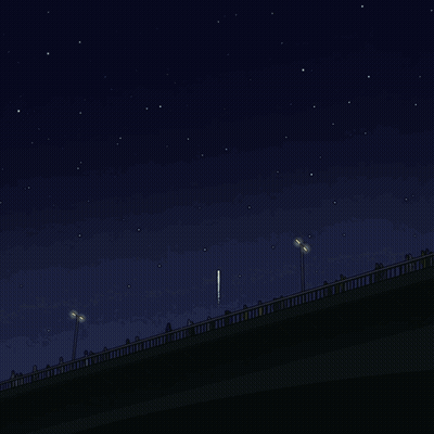 A Cartoon Drawing Of A Bridge With A Fireworks Display In The Sky GIF