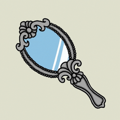 A Cartoon Drawing Of A Broken Mirror With A Silver Handle GIF