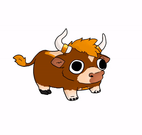 A Cartoon Drawing Of A Brown And White Cow With Horns GIF