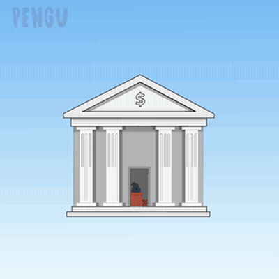 A Cartoon Drawing Of A Building With A Dollar Sign On Top GIF