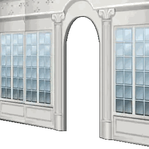 A Cartoon Drawing Of A Building With A Large Archway Sticker