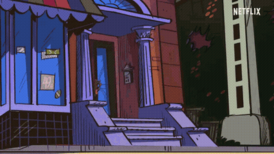 A Cartoon Drawing Of A Building With The Word Netflix On The Bottom Right GIF