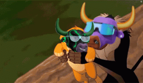 A Cartoon Drawing Of A Bull Wearing Sunglasses And A Mask GIF