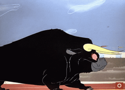 A Cartoon Drawing Of A Bull With A Red Circle In The Corner GIF