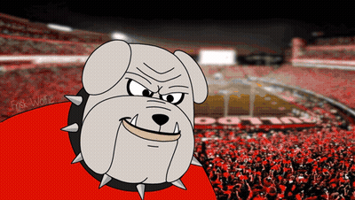 A Cartoon Drawing Of A Bulldog With Spikes On Its Collar And A Stadium In The Background GIF