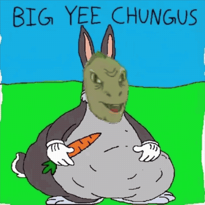 A Cartoon Drawing Of A Bunny Eating A Carrot With The Words Big Yee Chungus Above It GIF