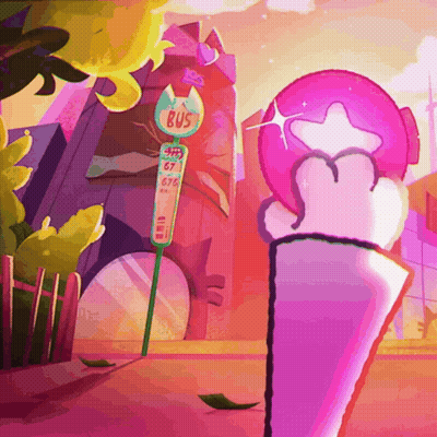 A Cartoon Drawing Of A Bus Stop With The Number 67 On The Sign GIF