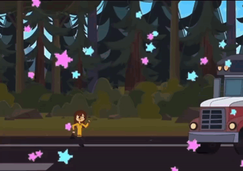 A Cartoon Drawing Of A Bus With Stars On The Side GIF