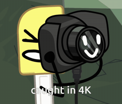 A Cartoon Drawing Of A Camera With The Words Caught In 4K Underneath It GIF