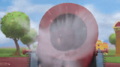 A Cartoon Drawing Of A Cannon With Smoke Coming Out Of It In A Park . GIF