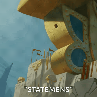 A Cartoon Drawing Of A Castle With The Words " Statemens " Written Below It GIF