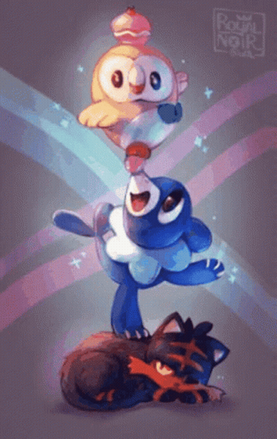 A Cartoon Drawing Of A Cat , A Bird , And A Cupcake With A Rainbow In The Background GIF