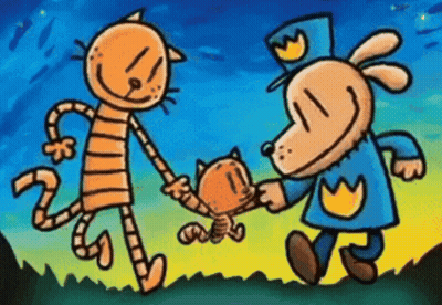 A Cartoon Drawing Of A Cat A Dog And A Baby Cat GIF