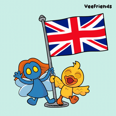 A Cartoon Drawing Of A Cat A Snake And A Fairy Holding A British Flag GIF