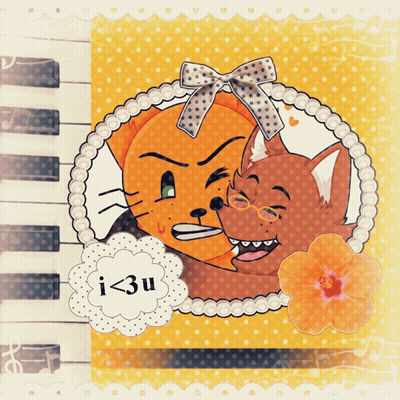 A Cartoon Drawing Of A Cat And A Dog With The Words I < 3U Above Them GIF
