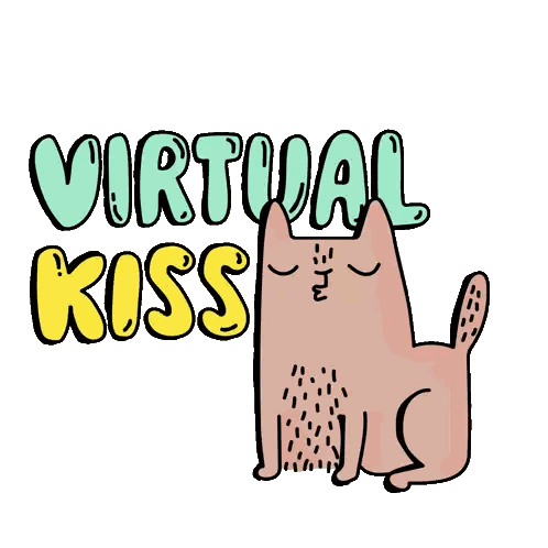 A Cartoon Drawing Of A Cat And A Dog With The Words Virtual Kiss Above Them Sticker