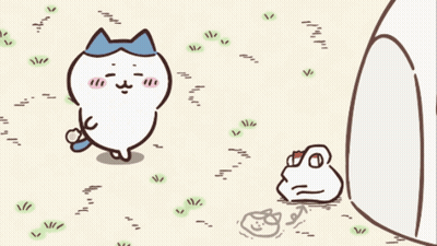 A Cartoon Drawing Of A Cat And A Frog Standing Next To Each Other GIF