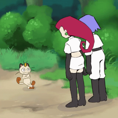 A Cartoon Drawing Of A Cat And Two Female Pokemon GIF
