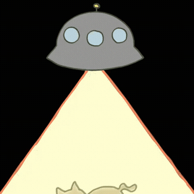 A Cartoon Drawing Of A Cat Being Abducted By An Alien GIF