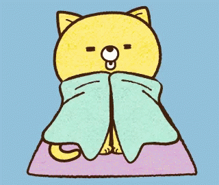 A Cartoon Drawing Of A Cat Covering Its Face With A Blue Blanket GIF