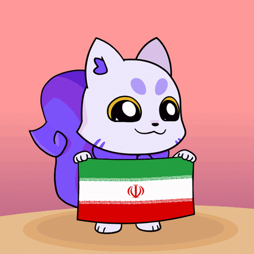 A Cartoon Drawing Of A Cat Holding A Flag GIF