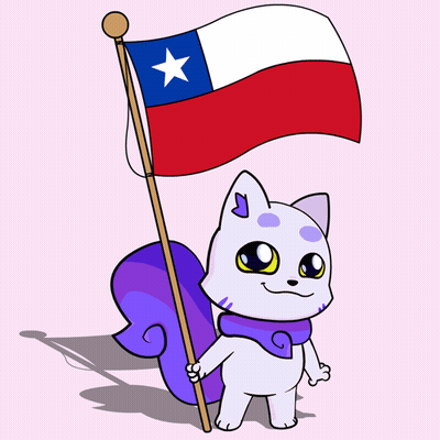 A Cartoon Drawing Of A Cat Holding A Flag GIF