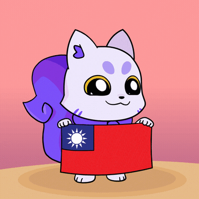 A Cartoon Drawing Of A Cat Holding A Red And Blue Flag GIF