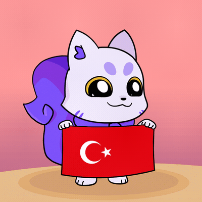 A Cartoon Drawing Of A Cat Holding A Red Flag With A C On It GIF