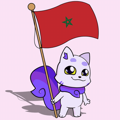 A Cartoon Drawing Of A Cat Holding A Red Flag With A Green Star On It GIF