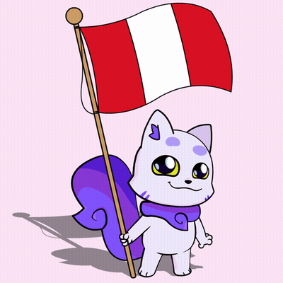 A Cartoon Drawing Of A Cat Holding A Red White And Blue Flag GIF