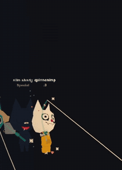 A Cartoon Drawing Of A Cat Holding A Stick With The Name Quinnenimp On The Bottom Left GIF