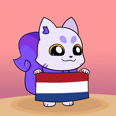 A Cartoon Drawing Of A Cat Holding A Striped Flag GIF