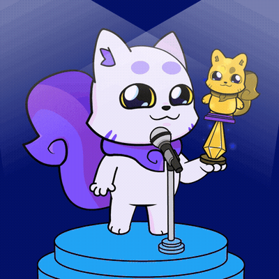 A Cartoon Drawing Of A Cat Holding A Trophy GIF
