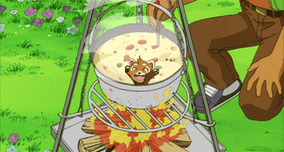 A Cartoon Drawing Of A Cat In A Pot On A Fire GIF