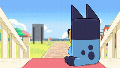 A Cartoon Drawing Of A Cat Sitting On A Red Carpet In A Park GIF