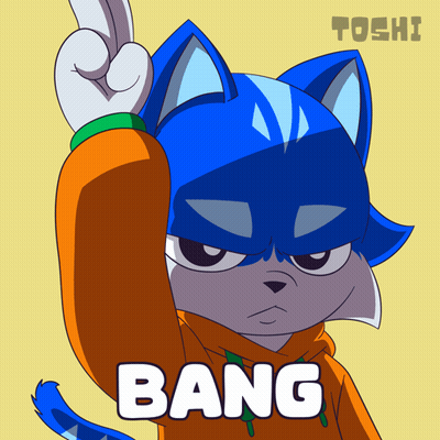 A Cartoon Drawing Of A Cat That Says Bang On It GIF