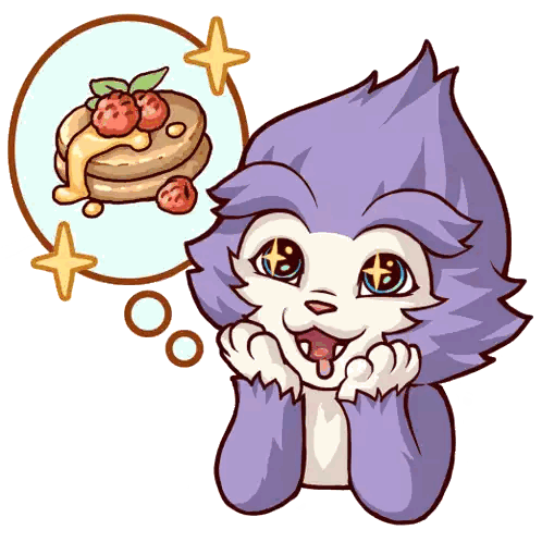 A Cartoon Drawing Of A Cat Thinking About Pancakes With Strawberries Sticker