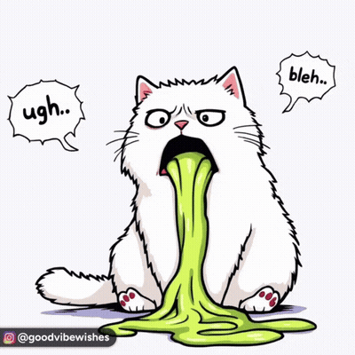 A Cartoon Drawing Of A Cat Vomiting Green Liquid GIF
